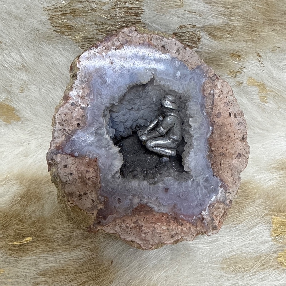 Pewter Gold Miner Figurine on Amethyst Geode Miniature Man‎